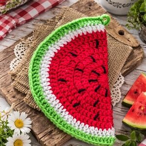 Handmade Crochet Watermelon Potholder – Farmhouse Country Kitchen Decor